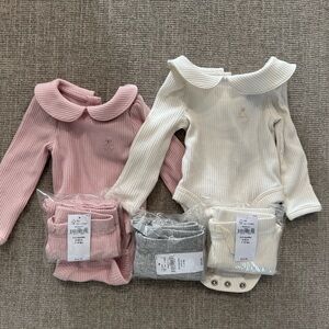GAP baby girl (2) snap button collar bodysuit & 3 NWT Set - Pink, White, Gray